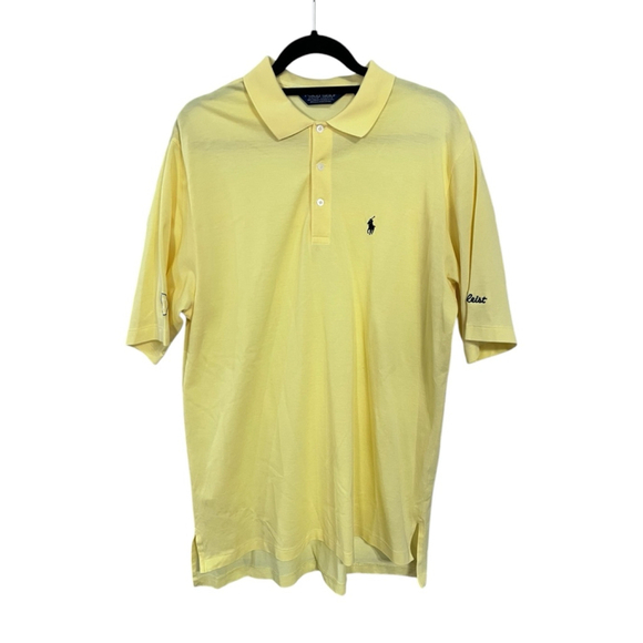 Polo Golf Ralph Lauren Titleist AIGA Short Sleeve Shirt Size Large Cotton Yellow - Picture 1 of 6